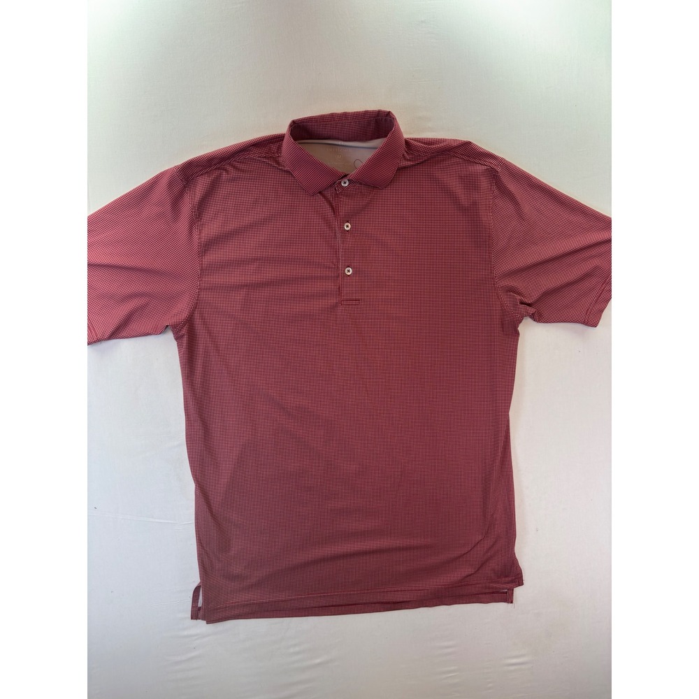 Turtleson Touring Performance Mens Polo Shirt Red Houndstooth Stretch Golf Top M
